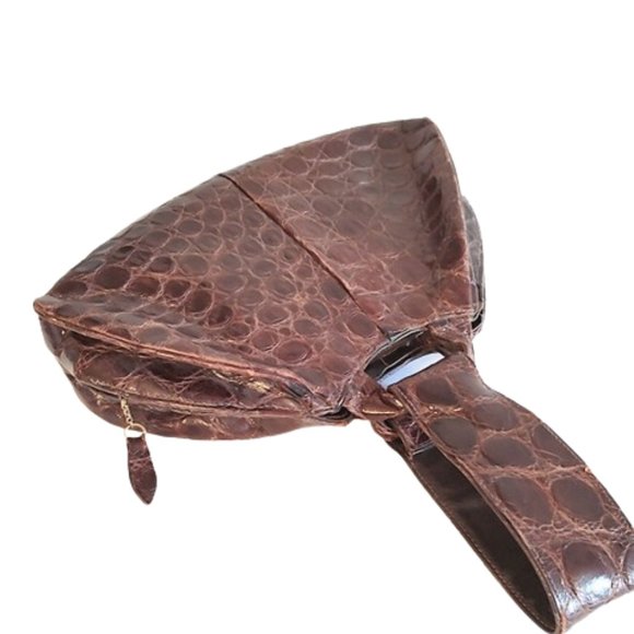 1940s Vintage Dark Brown Genuine Crocodile Small Handbag With A Top Handle - Picture 6 of 8